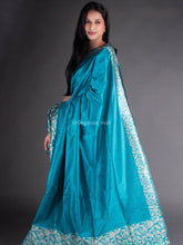Flosive traditional golden zari work cerulean blue soft banarasi saree